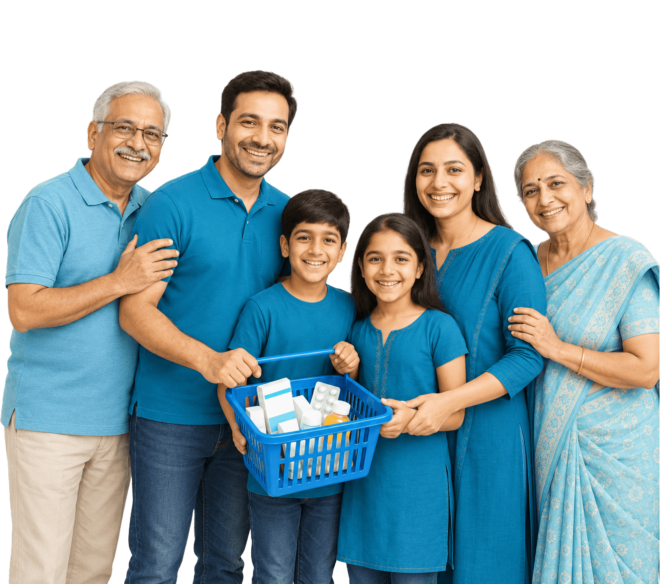 A family shopping for medicines with Chemist Box
