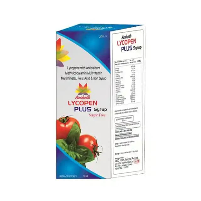 Aushadh Lycopen Plus Syrup Sugar Free (1 Bottle of 300 ml Syrup)
