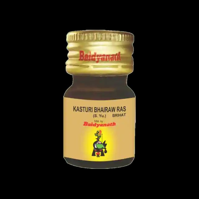 Baidyanath Kasturi Bhairav Ras Br. (1 Bottle of 500 mg Pellets)