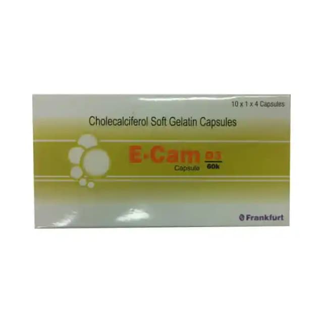 E Cam D3 60K Soft Gelatin (1 Strip Of 4 soft gelatin capsules)