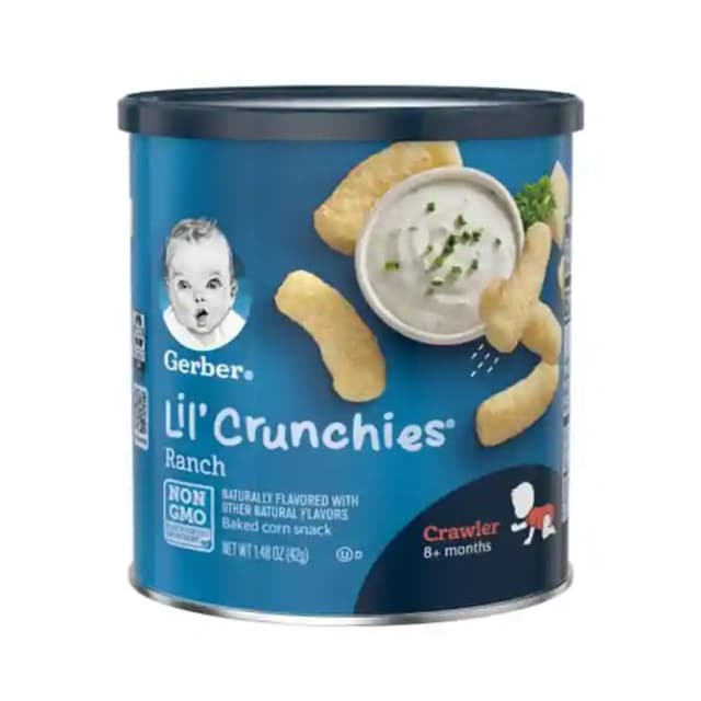Gerber Lil Crunchies Baked Corn Snack Crawler 8+ Months Ranch (1 Tinof42 gm Snacks)
