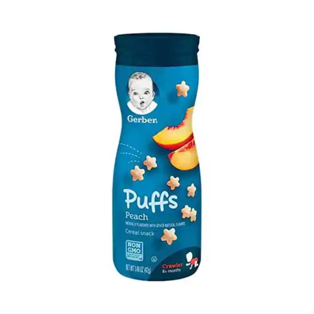 Gerber Puffs Cereal Snack Crawler 8+ Months Peach (1 Jar Of 42 gm Snacks)