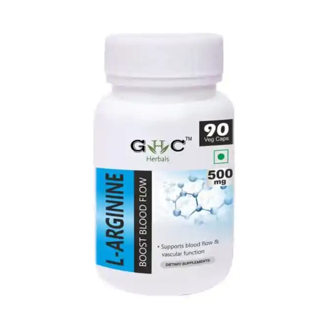 GHC Herbals L Arginine 500mg Veg Caps (1 Bottle of 90 vegicaps)