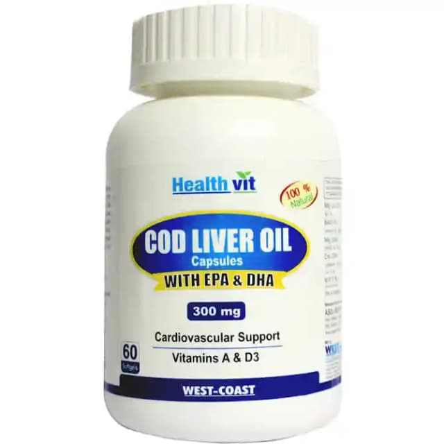 HealthVit Cod Liver Oil 300mg (1 Bottle of 60 capsules)