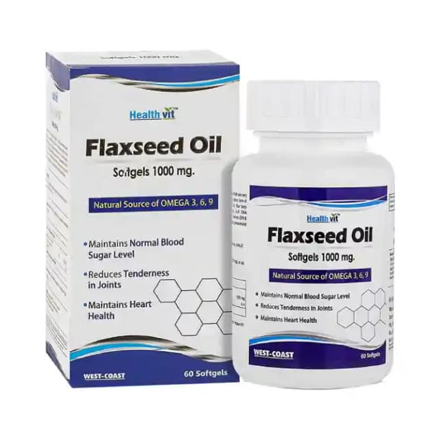 HealthVit Flaxseed Oil 1000mg Softgel (1 Bottle of 60 soft gelatin capsules)