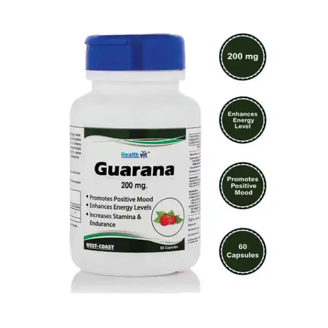 HealthVit Guarana 200mg (1 Bottle of 60 capsules)