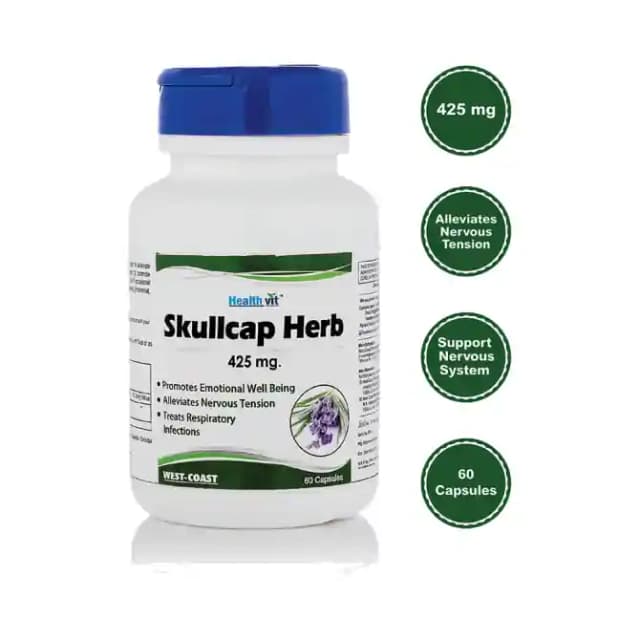 HealthVit Skullcap Herb 425mg (1 Bottle of 60 capsules)