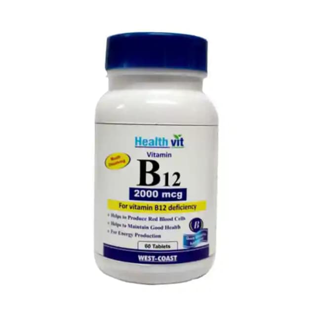 HealthVit Vitamin B12 2000mcg (1 Bottle of 60 tablets)