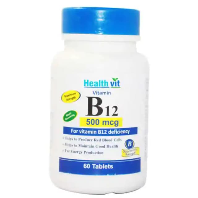 HealthVit Vitamin B12 500mcg (1 Bottle of 60 tablets)