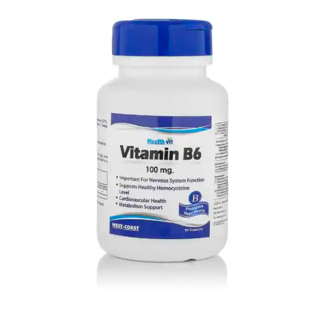 HealthVit Vitamin B6 100mg (1 Bottle of 60 capsules)