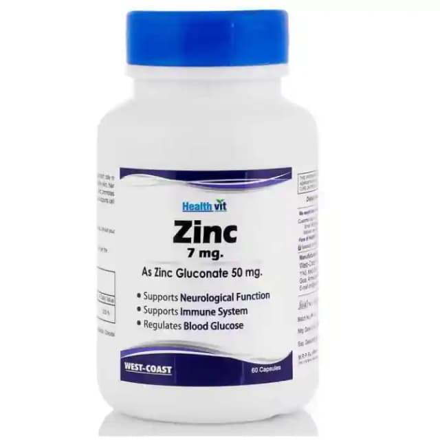 HealthVit Zinc Gluconate 50mg (1 Bottle of 60 capsules)
