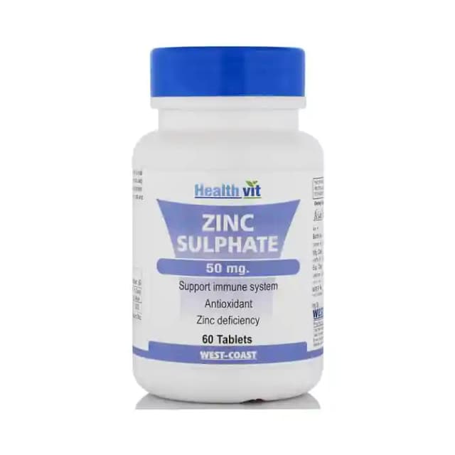 HealthVit Zinc Sulphate 50mg (1 Bottle of 60 tablets)