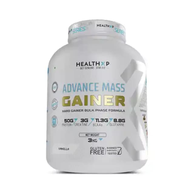 HealthXP Advance Mass Gainer Vanilla (1 Jar Of 3 kg Powder)