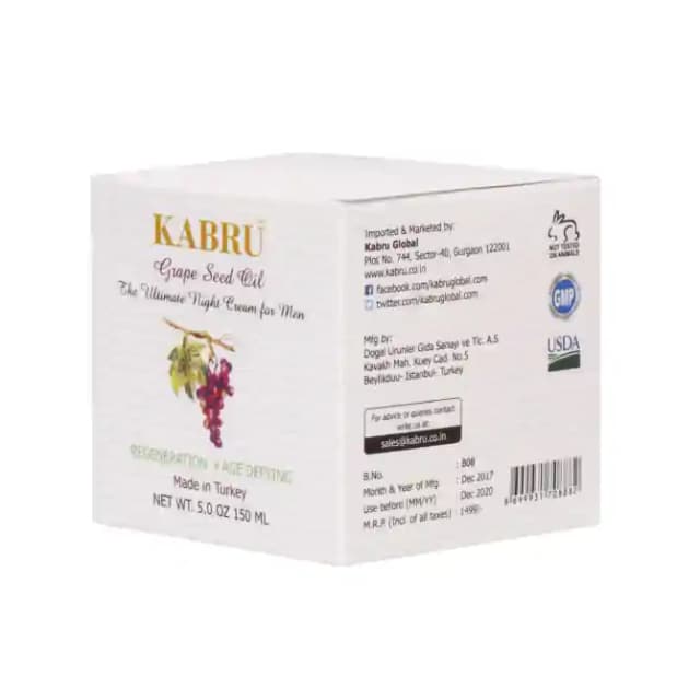 Kabru Grape Seed Oil Cream for Men (1 Bottle of 150 ml Cream)