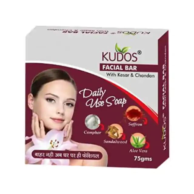 Kudos Facial Bar with Kesar & Chandan (1 Packet Of 75 gm Soap)