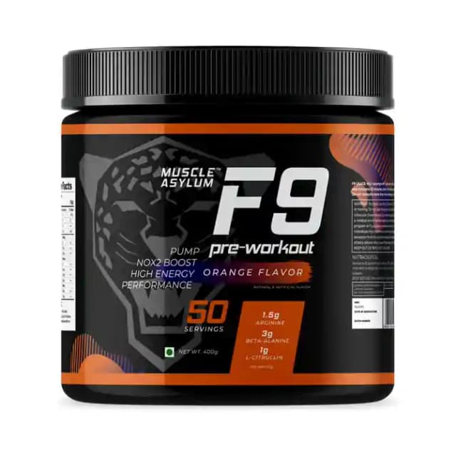 Muscle Asylum F9 Pre Workout Orange (1 Jar Of 400 gm Powder)