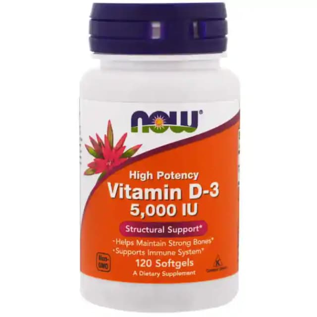 NOW Foods Vitamin D 3 5000IU Softgels (1 Bottle of 120 soft gelatin capsules)