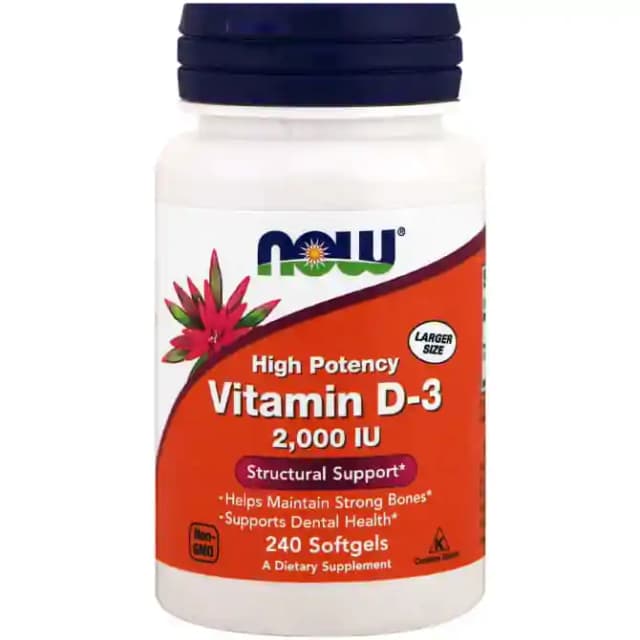 NOW Foods Vitamin D3 2000IU Softgels (1 Bottle of 240 soft gelatin capsules)