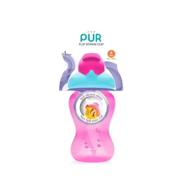 Pur Flip Straw Cup Pink (1 Packet Of 250 ml Cup)