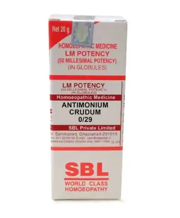 SBL Antimonium Crudum 0/29 LM (1 Bottle of 20 gm Globules)